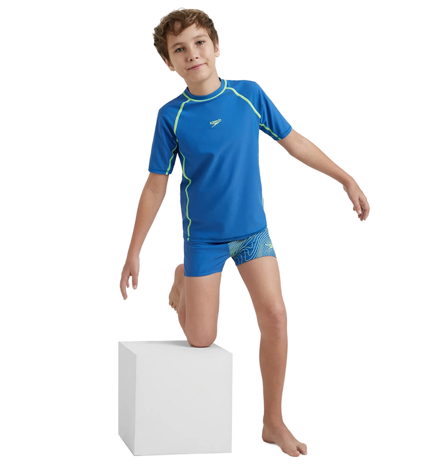 Boy's Enduraflex Short Sleeve Suntop - Turkish Sea & Hyper Yellow