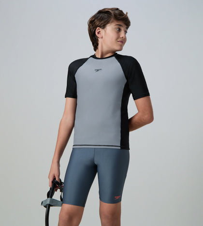 Boy's Enduraflex Short Sleeve Suntop - Coin Grey & Black