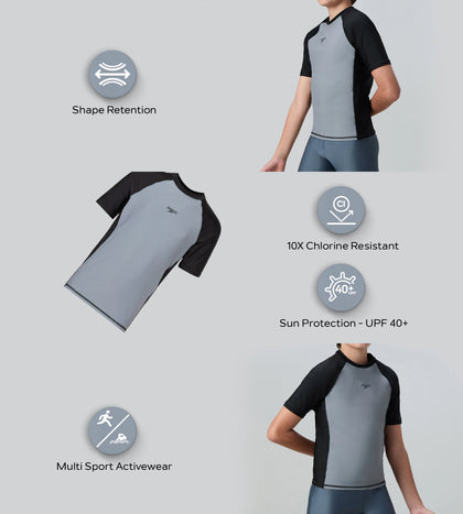 Boy's Enduraflex Short Sleeve Suntop - Coin Grey & Black