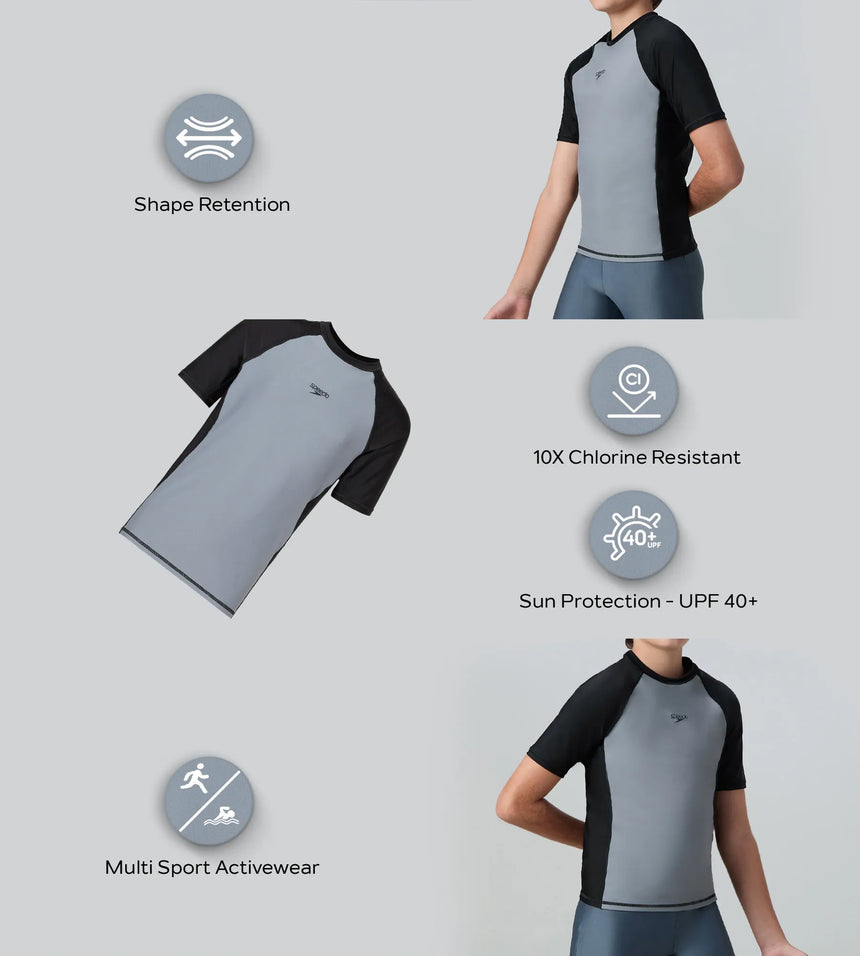 Boy's Enduraflex Short Sleeve Suntop - Coin Grey & Black