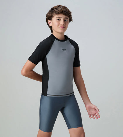 Boy's Enduraflex Short Sleeve Suntop - Coin Grey & Black