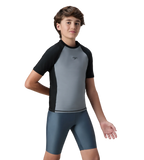 Boy's Enduraflex Short Sleeve Suntop - Coin Grey & Black