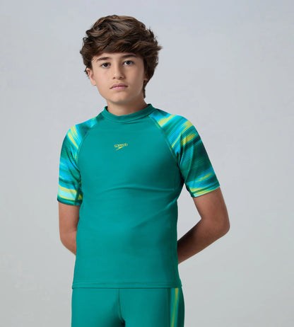 Boy's Endurance10 Printed Short Sleeve Suntop - Kai Green & Lemon Drizzle