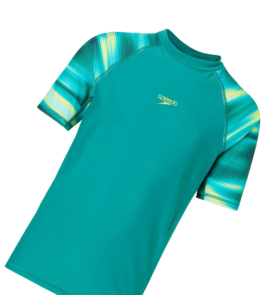 Boy's Endurance10 Printed Short Sleeve Suntop - Kai Green & Lemon Drizzle