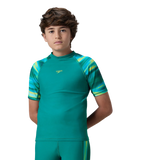 Boy's Endurance10 Printed Short Sleeve Suntop - Kai Green & Lemon Drizzle