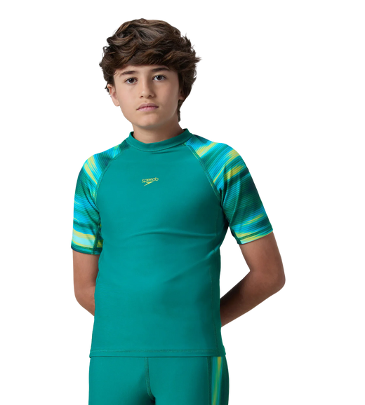 Boy's Endurance10 Printed Short Sleeve Suntop - Kai Green & Lemon Drizzle