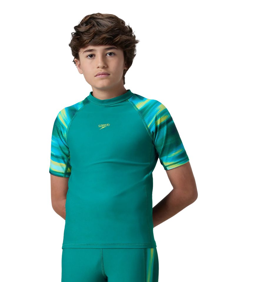 Boy's Endurance10 Printed Short Sleeve Suntop - Kai Green & Lemon Drizzle