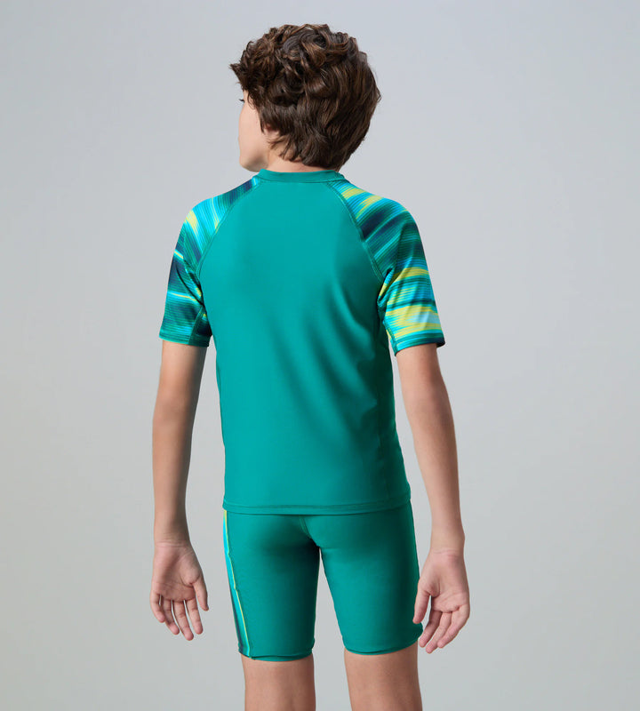 Boy's Endurance10 Printed Short Sleeve Suntop - Kai Green & Lemon Drizzle