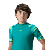Boy's Endurance10 Printed Short Sleeve Suntop - Kai Green & Lemon Drizzle