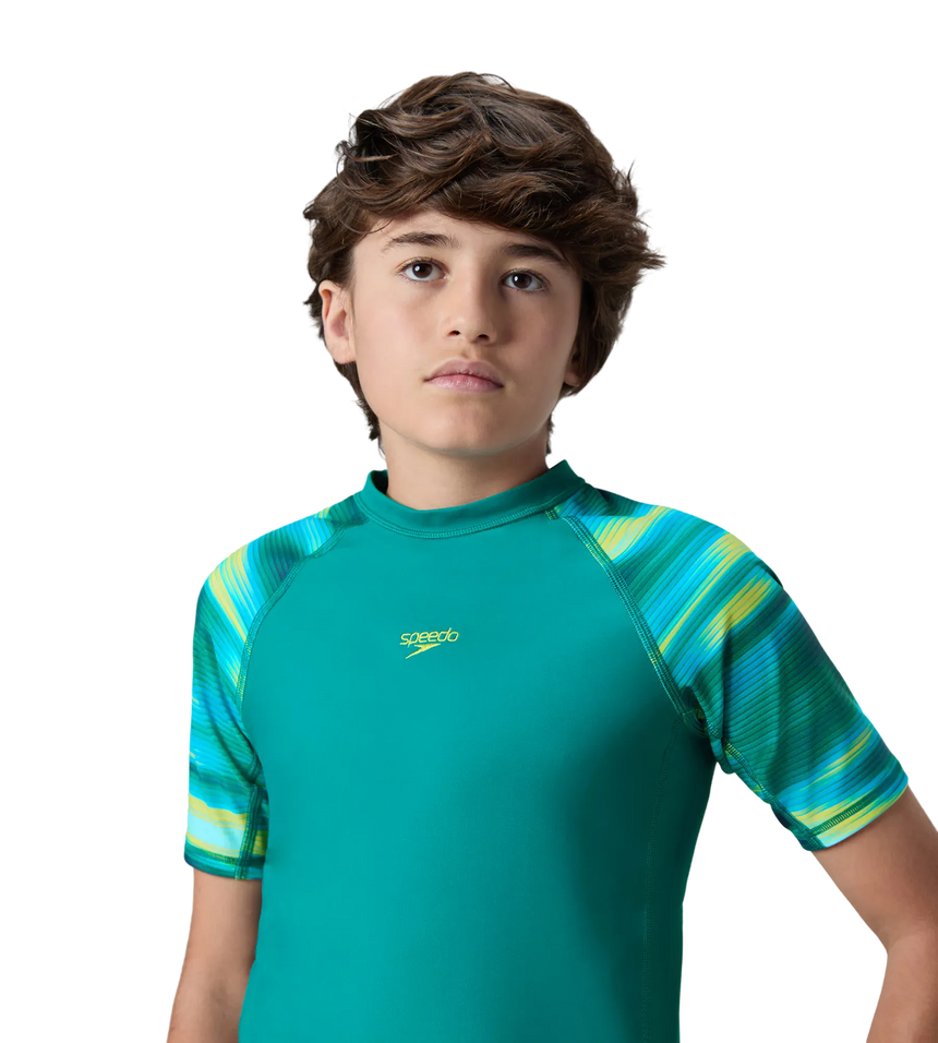 Boy's Endurance10 Printed Short Sleeve Suntop - Kai Green & Lemon Drizzle