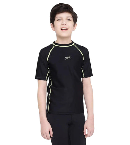 Boy's Endurance Short Sleeve Suntop - Black  &  Spritz_1