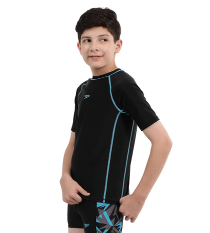 Boy's Endurance Short Sleeve Suntop - Black  &  Picton Blue_2