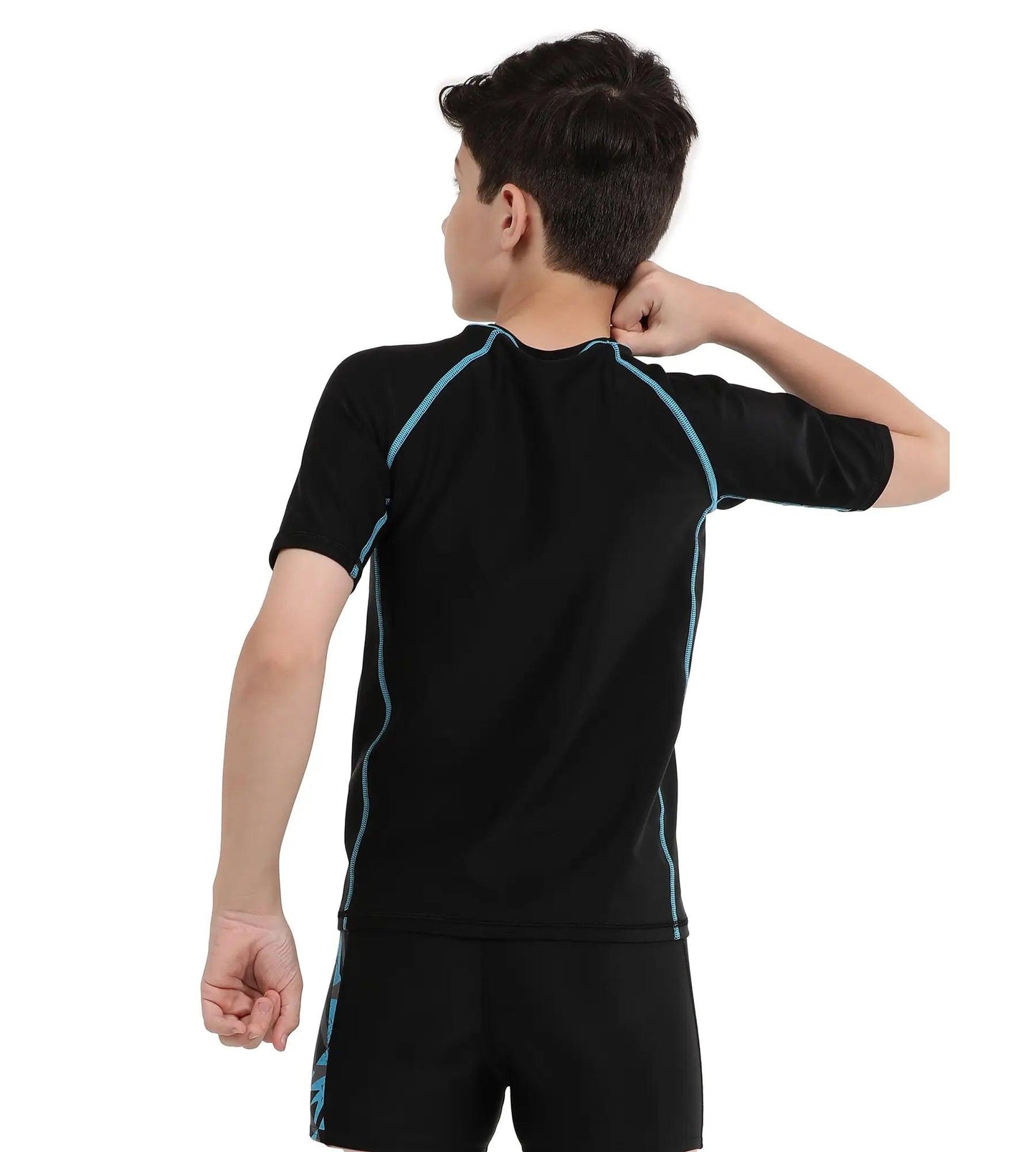 Boy's Endurance Short Sleeve Suntop - Black  &  Picton Blue_4