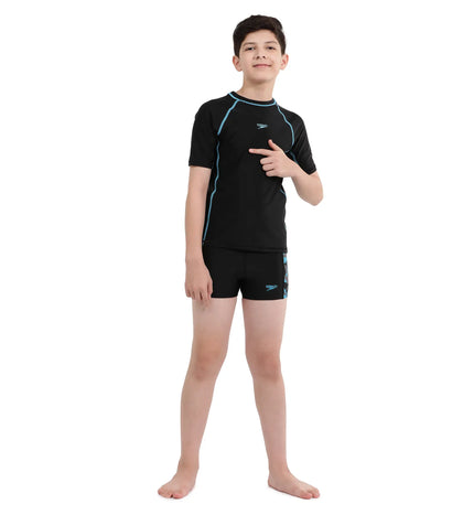 Boy's Endurance Short Sleeve Suntop - Black  &  Picton Blue_6