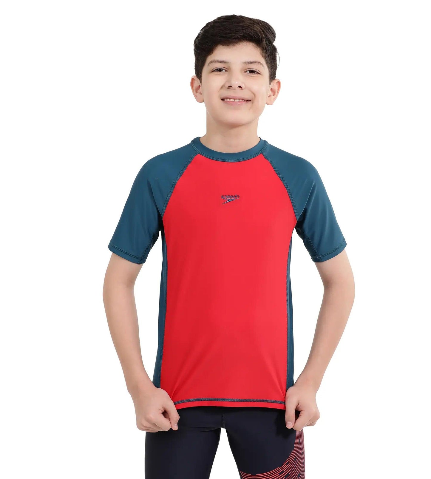 Boy's Endurance Short Sleeve Suntop - Fedred  &  Dark Teal_1