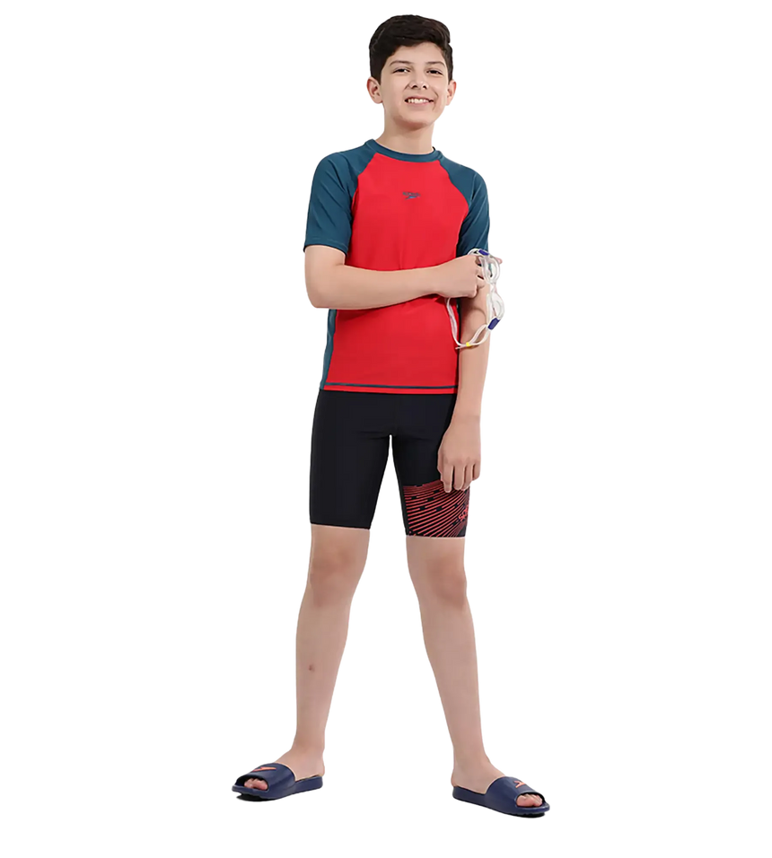 Boy's Endurance 10 Short Sleeve Suntop - Fed Red & Dark Teal