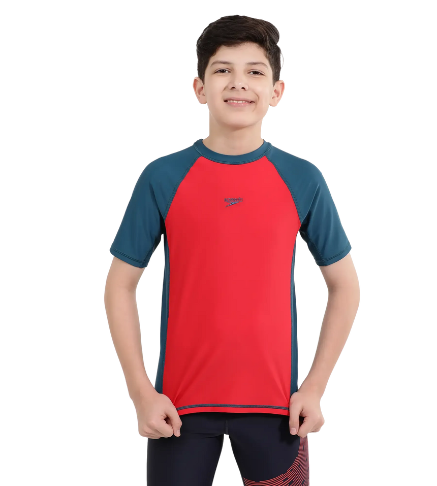Boy's Endurance 10 Short Sleeve Suntop - Fed Red & Dark Teal