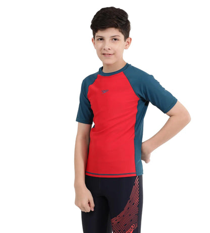 Boy's Endurance Short Sleeve Suntop - Fedred  &  Dark Teal_2