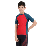 Boy's Endurance 10 Short Sleeve Suntop - Fed Red & Dark Teal