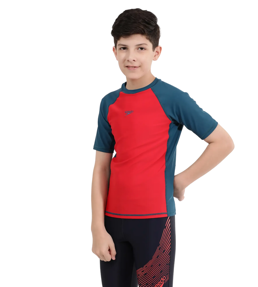 Boy's Endurance 10 Short Sleeve Suntop - Fed Red & Dark Teal