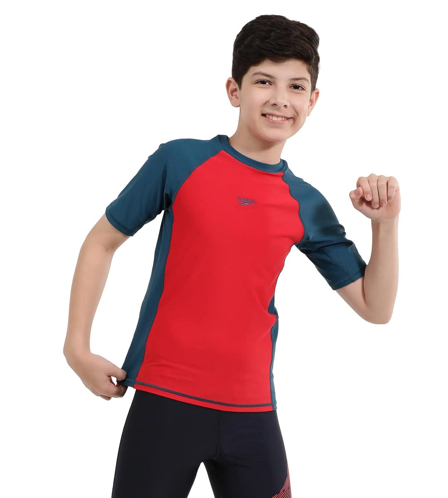 Boy's Endurance Short Sleeve Suntop - Fedred  &  Dark Teal_3