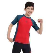 Boy's Endurance 10 Short Sleeve Suntop - Fed Red & Dark Teal
