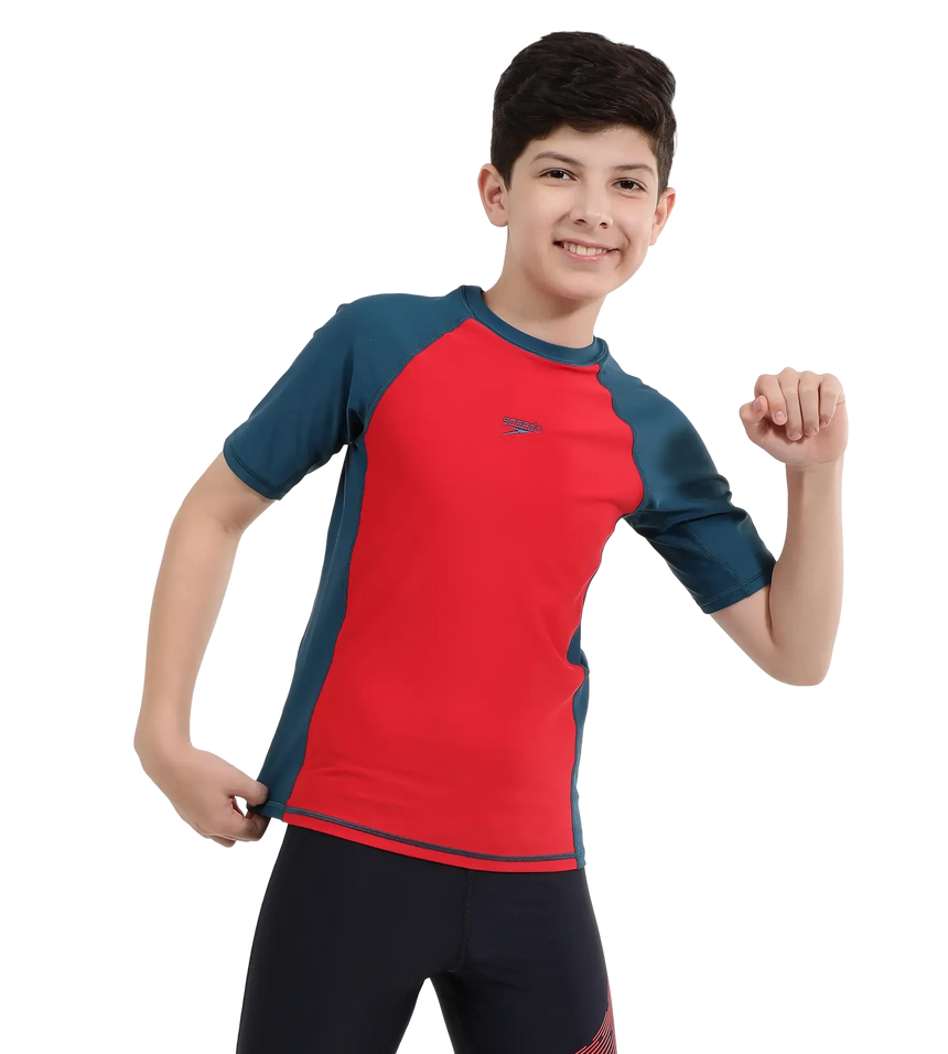Boy's Endurance 10 Short Sleeve Suntop - Fed Red & Dark Teal