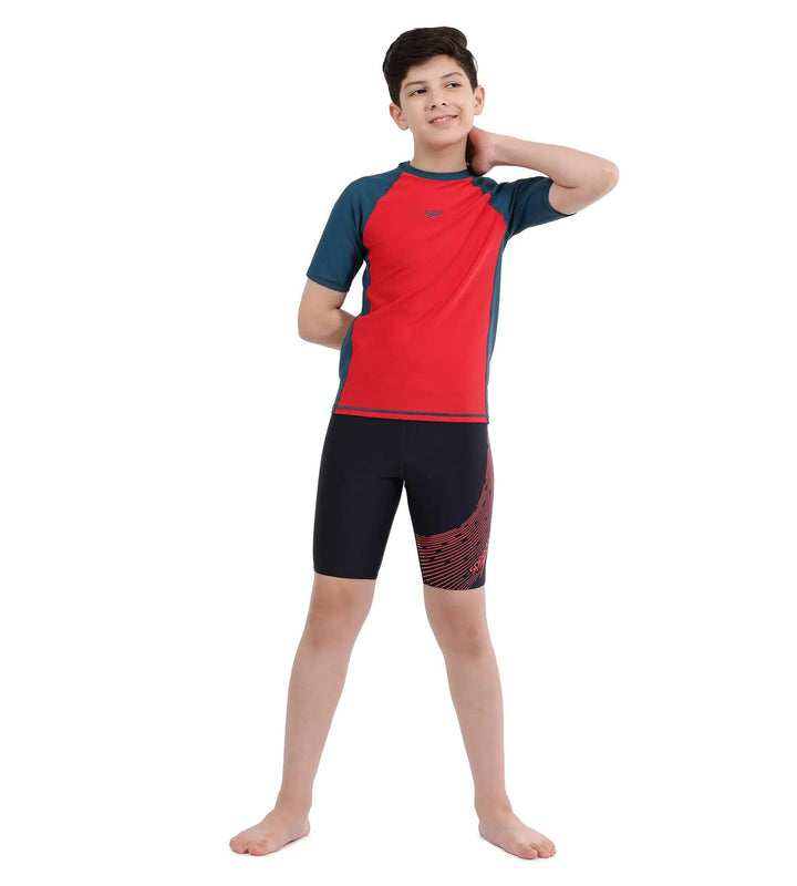 Boy's Endurance Short Sleeve Suntop - Fedred  &  Dark Teal_6