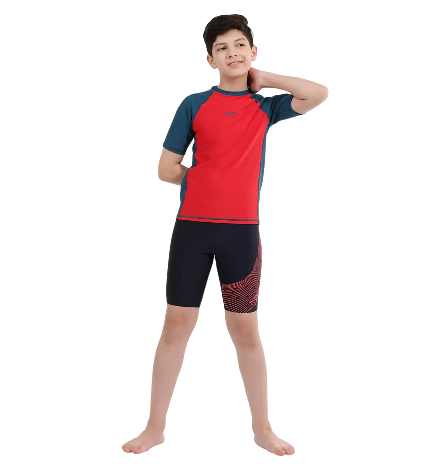 Boy's Endurance 10 Short Sleeve Suntop - Fed Red & Dark Teal