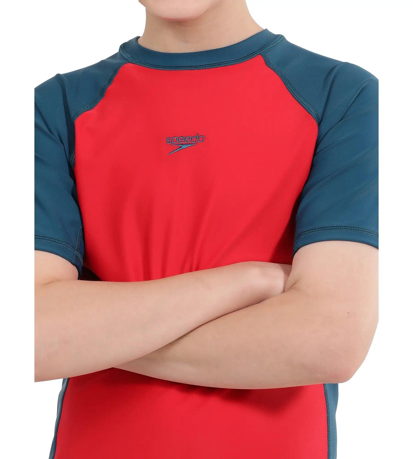 Boy's Endurance Short Sleeve Suntop - Fedred  &  Dark Teal_5