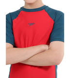 Boy's Endurance 10 Short Sleeve Suntop - Fed Red & Dark Teal
