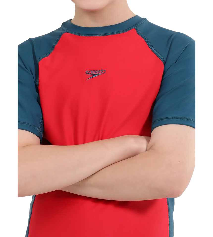 Boy's Endurance 10 Short Sleeve Suntop - Fed Red & Dark Teal