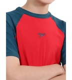 Boy's Endurance 10 Short Sleeve Suntop - Fed Red & Dark Teal
