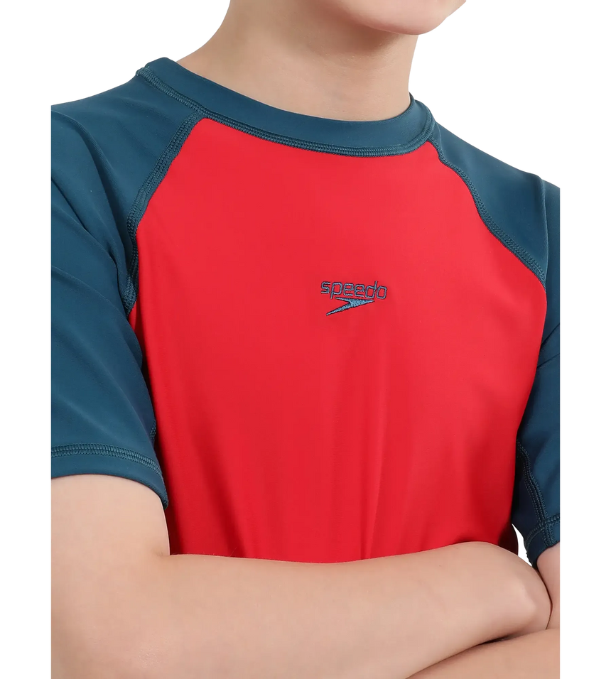 Boy's Endurance 10 Short Sleeve Suntop - Fed Red & Dark Teal