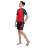 Boy's Endurance 10 Short Sleeve Suntop - Fed Red & Dark Teal