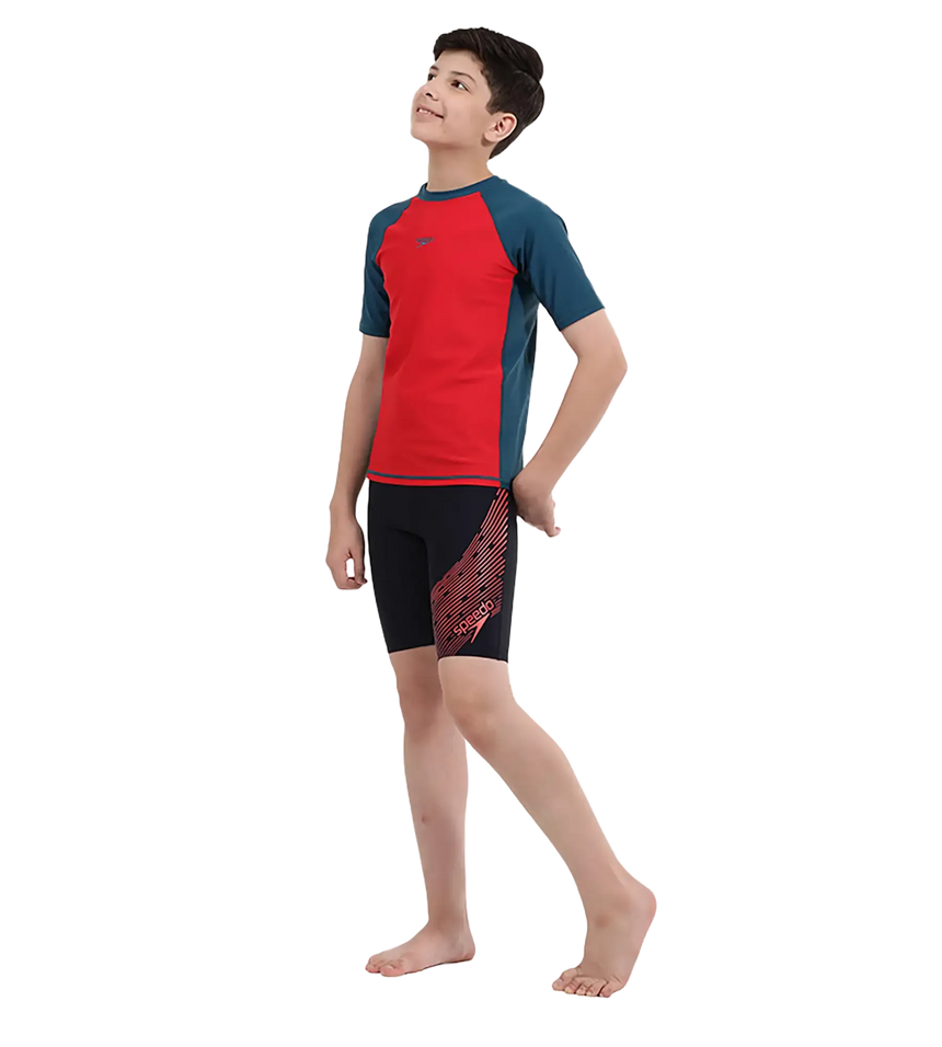 Boy's Endurance 10 Short Sleeve Suntop - Fed Red & Dark Teal