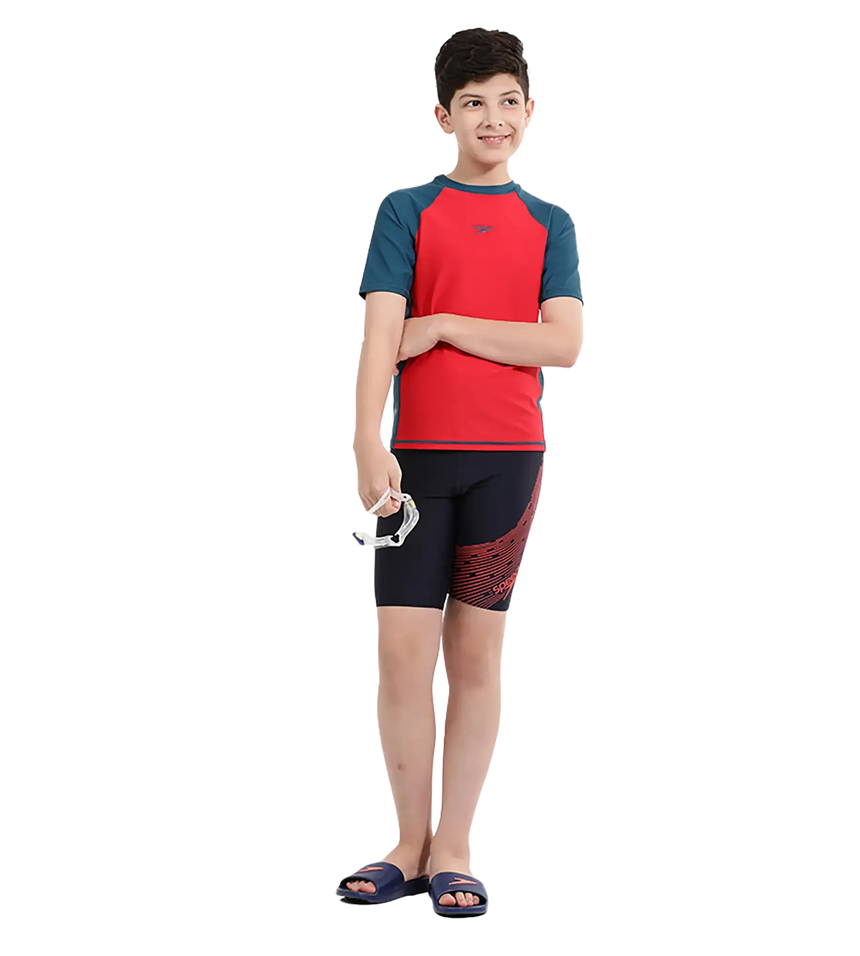 Boy's Endurance 10 Short Sleeve Suntop - Fed Red & Dark Teal