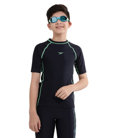 Boy's Endurance Short Sleeve Suntop - True Navy  &  Harlequin Green_1