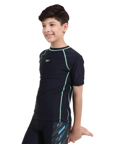 Boy's Endurance Short Sleeve Suntop - True Navy  &  Harlequin Green_2