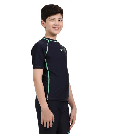 Boy's Endurance Short Sleeve Suntop - True Navy  &  Harlequin Green_3