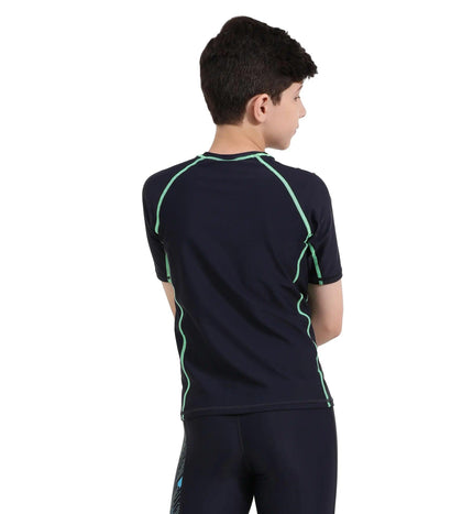 Boy's Endurance Short Sleeve Suntop - True Navy  &  Harlequin Green_4