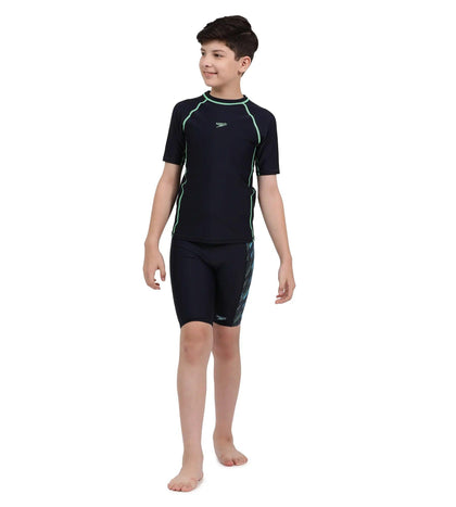 Boy's Endurance Short Sleeve Suntop - True Navy  &  Harlequin Green_6