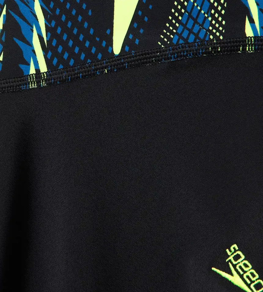 Boy's Endurance10 Hyperboom Print Short Sleeve Suntop - Black, Turkish Sea & Hyper Yellow
