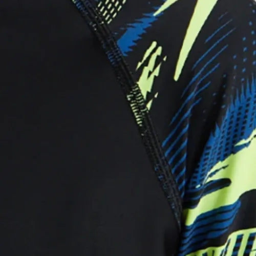 Boy's Endurance10 Hyperboom Print Short Sleeve Suntop - Black, Turkish Sea & Hyper Yellow