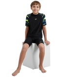 Boy's Endurance10 Hyperboom Print Short Sleeve Suntop - Black, Turkish Sea & Hyper Yellow