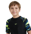 Boy's Endurance10 Hyperboom Print Short Sleeve Suntop - Black, Turkish Sea & Hyper Yellow