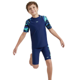 Boy's Endurance10 Hyperboom Print Short Sleeve Suntop - Harmony, True Navy & Cobalt