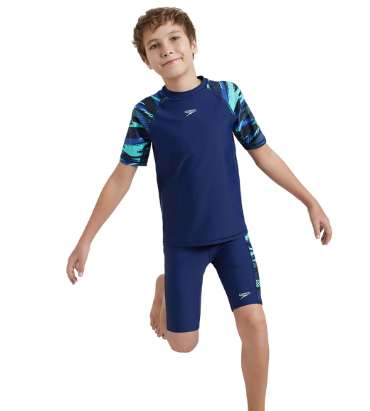 Boy's Endurance10 Hyperboom Print Short Sleeve Suntop - Harmony, True Navy & Cobalt