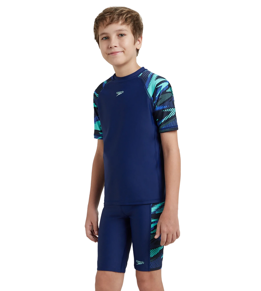 Boy's Endurance10 Hyperboom Print Short Sleeve Suntop - Harmony, True Navy & Cobalt