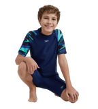 Boy's Endurance10 Hyperboom Print Short Sleeve Suntop - Harmony, True Navy & Cobalt